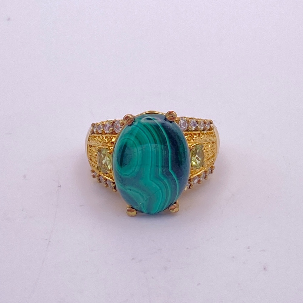 Malachite, Peridot and Lab Created Emerald Ring; GbD; Sizes 8 & 10